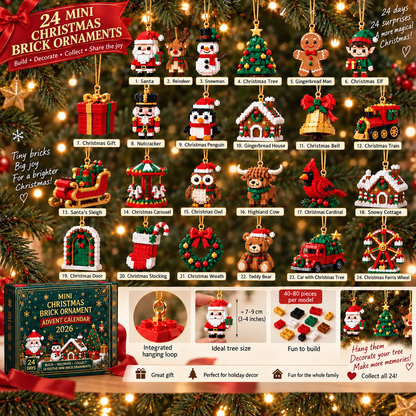 24-Day🏖️Mini Christmas Brick Ornament Advent Calendar – 24 Unique Buildable Holiday Models