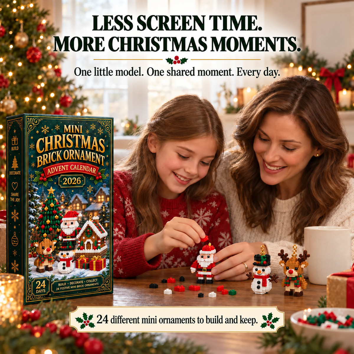 24-Day🏖️Mini Christmas Brick Ornament Advent Calendar – 24 Unique Buildable Holiday Models