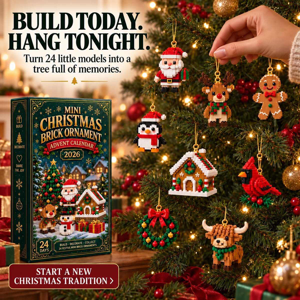24-Day🏖️Mini Christmas Brick Ornament Advent Calendar – 24 Unique Buildable Holiday Models