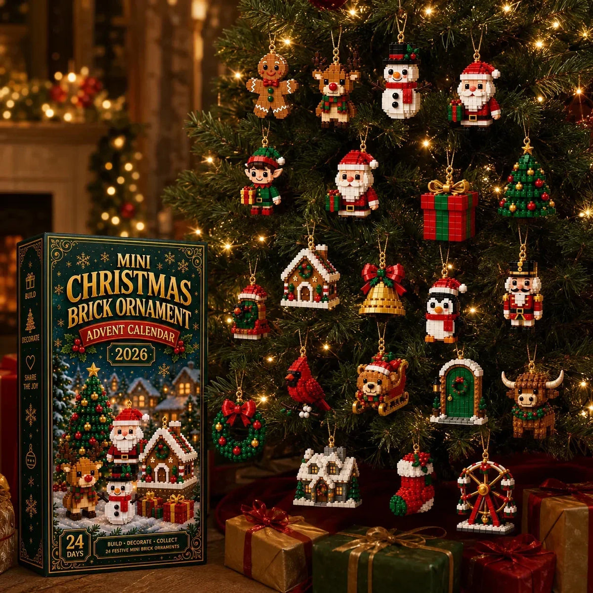 24-Day🏖️Mini Christmas Brick Ornament Advent Calendar – 24 Unique Buildable Holiday Models