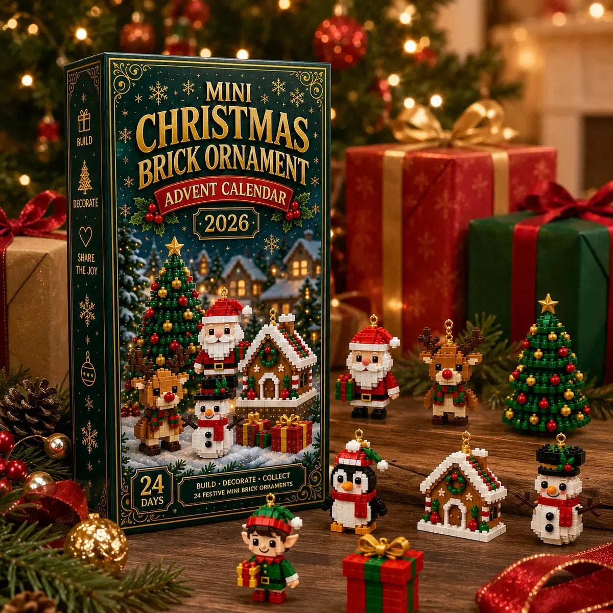24-Day🏖️Mini Christmas Brick Ornament Advent Calendar – 24 Unique Buildable Holiday Models