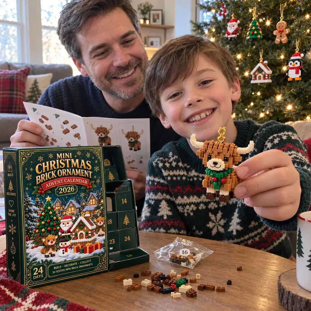 24-Day🏖️Mini Christmas Brick Ornament Advent Calendar – 24 Unique Buildable Holiday Models