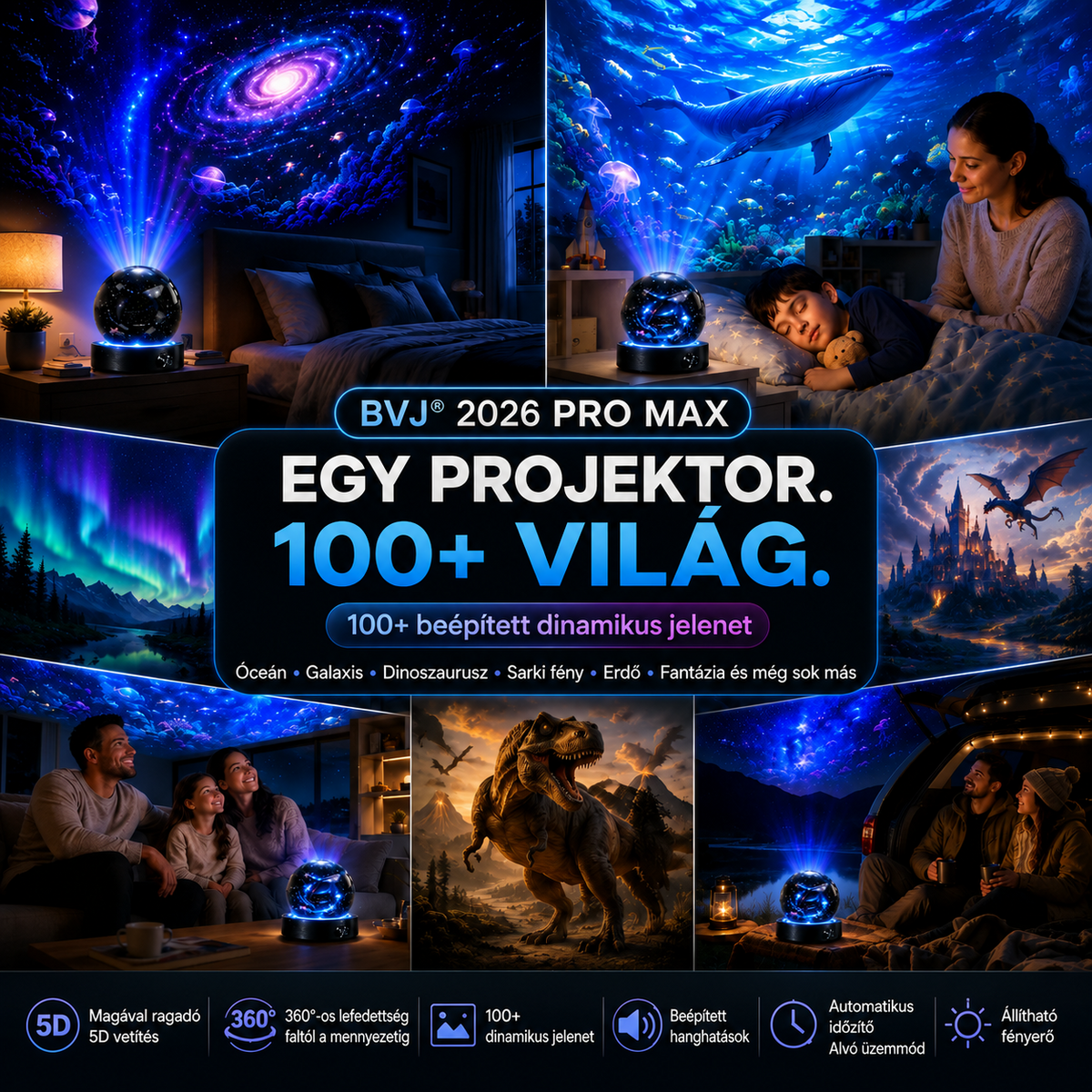 BVJ® 2026 PRO MAX 5D intelligens világprojektor🎁Több mint 100 magával ragadó világ létrehozása Bluetooth vezérléssel és hangeffektekkel