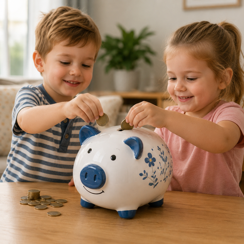 Blue & White Floral Ceramic Piggy Bank