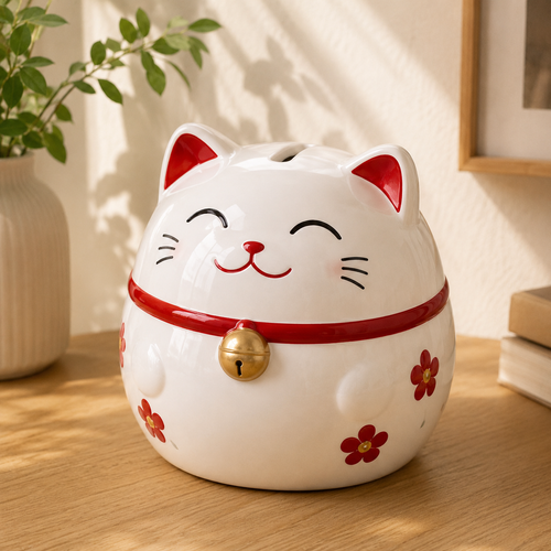 Ceramic Maneki‑Neko Piggy Bank