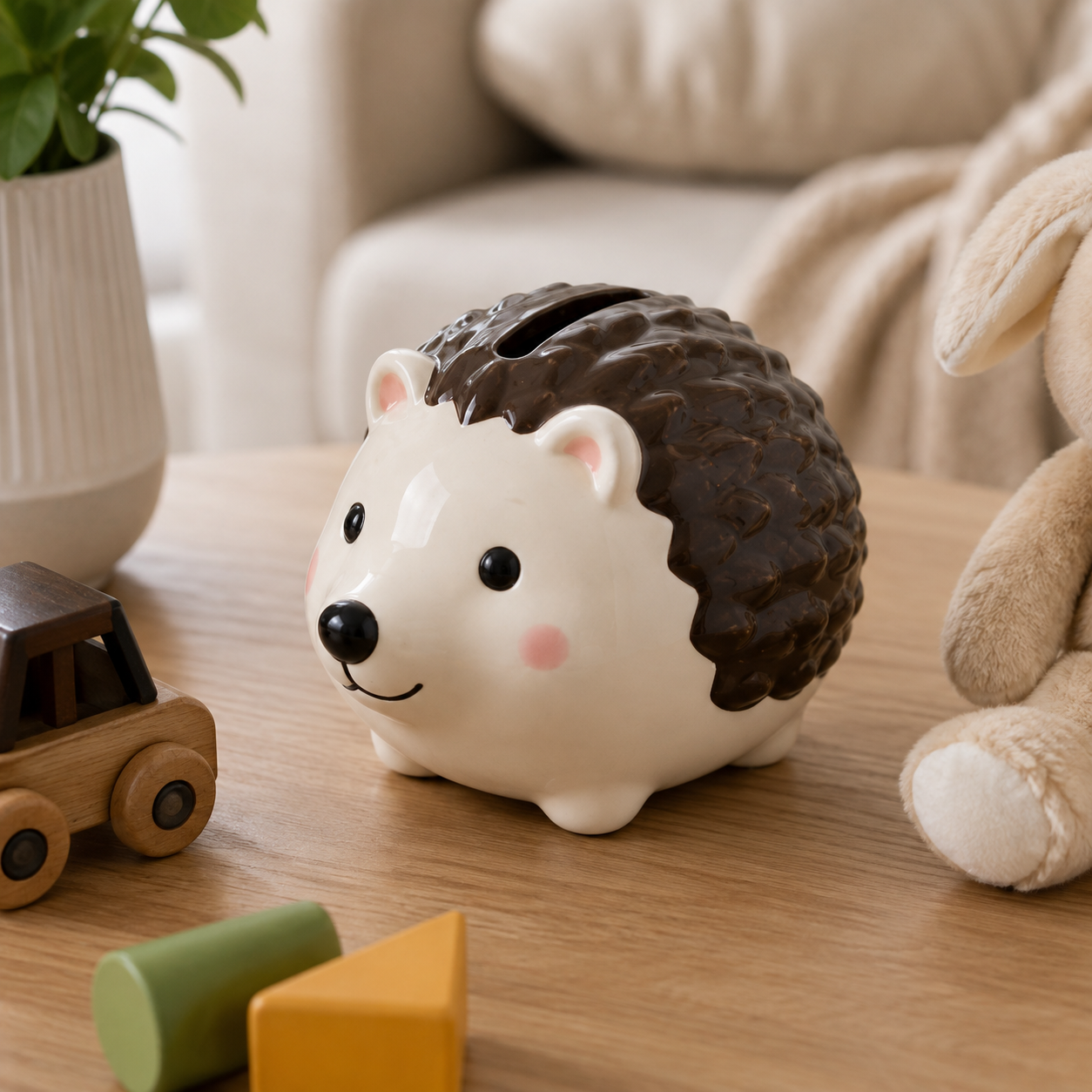 Cute Hedgehog Ceramic Money Bank